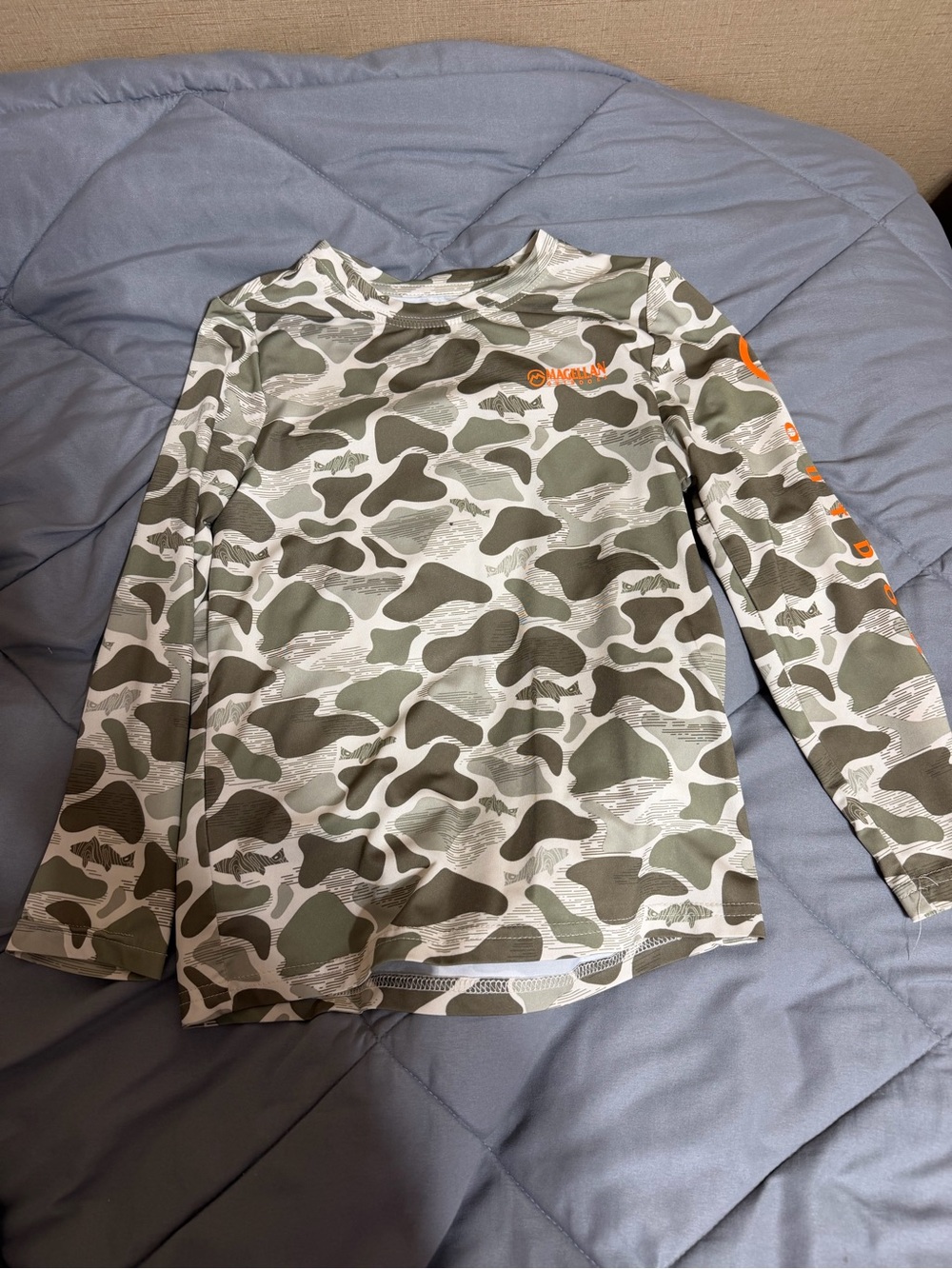 Camouflage Long Sleeve Shirt with Orange Logo